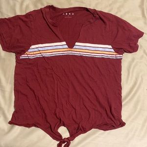 Medium Burgundy Shirt, Stripe Design, Front Tie, Cotton